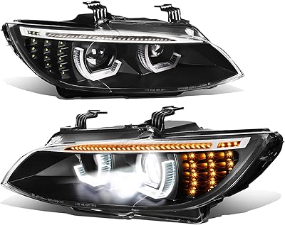 Dna motoring hl-3d-hid-e92-bk u-halo drl projecteur led pour clignotant-faisceau élevé compatible avec 07-10