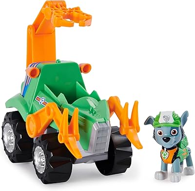 Paw patrol dino rescue rocky deluxe river up véhicule avec figurine de dinosaure