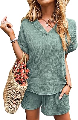 Ensemble de vêtements deux pièces en coton et lin pour femme, col