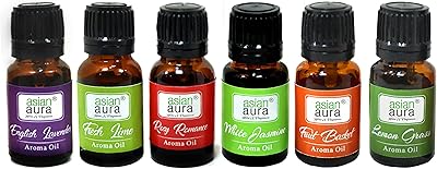Asian auraensemble de 6 huiles parfumées à la lavande anglaise, au citron frais, à la romance rose, au jasmin blanc, à la corbeille de fruits et à la citronnelle (10 ml chacun). Toutes les catégories, tous les prix sur Diaytar