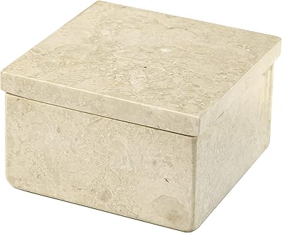 Boîte à bijoux carrée beige lamac craft en marbre 100 % naturel