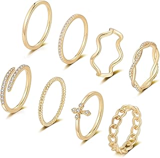 Ensemble de bagues empilables plaquées or 14 carats pour femmes, bagues empilables délicates