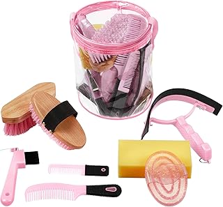 Kit de toilettage pour chevaux 9 pièces avec sac de transport curry
