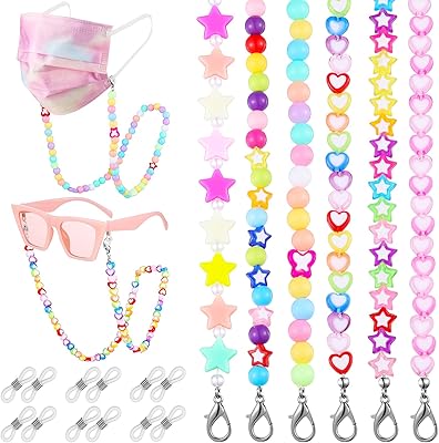6 pièces corde de masque pour enfants, jolie chaîne de lunettes en perles