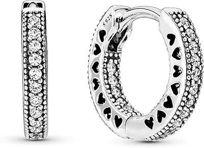 Boucles d'oreilles créoles en argent sterling avec cœur pavé et zircone cubique pandora