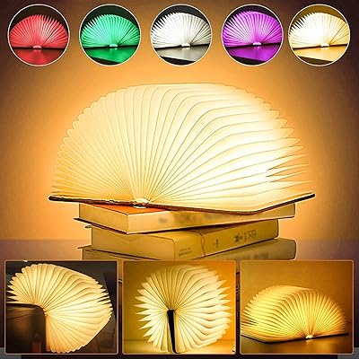 Lampe de livre en bois, lampe de livre pliable créative, veilleuse led 5
