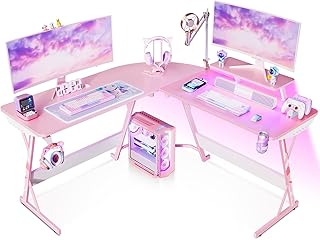 Bureau de jeu rose moptec avec lumières led, bureau de jeu en fibre