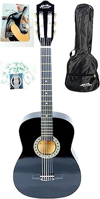 Guitare classique mike music 38 pouces, noire - 38c avec étui, cordes, capodastre