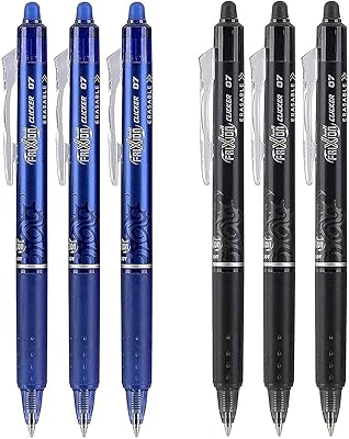 Stylos gel effaçables pilot frixion 0,7 mm, pointe fine (paquet de 6, noir/bleu)