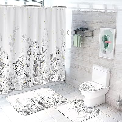 Ensemble de rideaux de douche gris lyubinki 4 pièces ensemble bain imperméables
