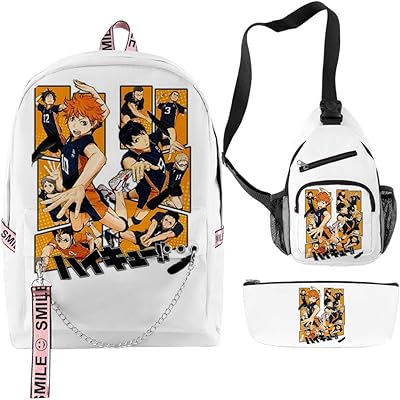 3 pièces haikyu !! ensemble de sac à dos de voyage design dessin
