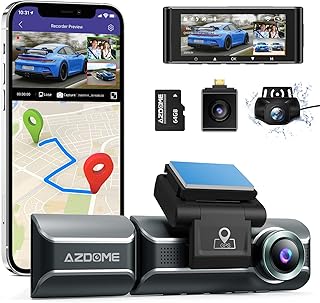 Caméra de tableau de bord azdome m550 à 3 canaux gps wifi intégré