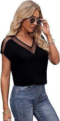 Blouse en dentelle à pois contrastés pour femme, manches larges et col