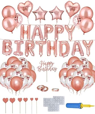 Fournitures de fête en or rose, décorations de fête d'anniversaire avec bannière joyeux