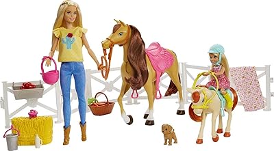 Coffret barbie câlins et chevaux avec les poupées barbie et chelsea, un cheval