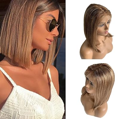 Perruque bob de cheveux humains blond ombré avec dentelle frontale partie en t