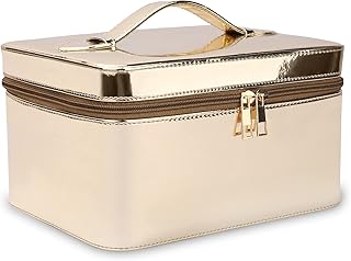 Trousse de maquillage en pu pour femme nfi essentials, boîte à cosmétiques, trousse de toilette, boîte à trousseau, organisateur de bijoux de mariage, or, 23x18x13 cm, boîte de maquillage. Diaytar Sénégal : Simplicité, rapidité, économie