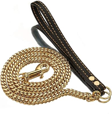 Laisse pour chien en métal doré 18 carats longue et indestructible résistante à