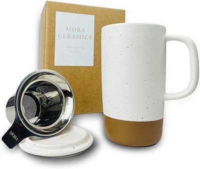 Grande tasse à thé mora ceramics avec infuseur feuilles mobiles et couvercle