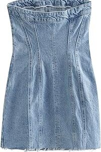 Wesbr jupes longues pour femmes, robe bandeau en denim pour femmes d'automne robes à col droit pour femmes robe à épaules dénudées pour femmes (taille : s). Diaytar Sénégal : Simplicité, rapidité, économie