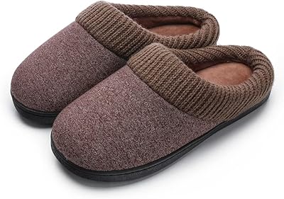 Pantoufles confortables doublées de polaire corail pour femmes en tissu tricoté