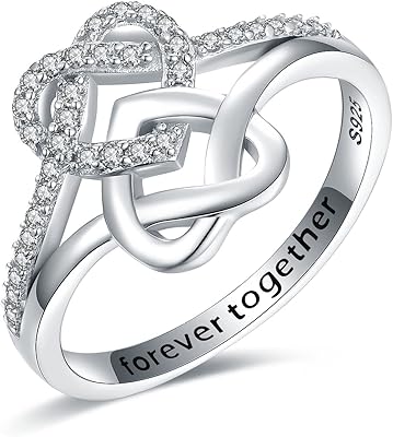 Bagues en argent sterling 925 avec cœur infini pour femmes, pour toujours ensemble