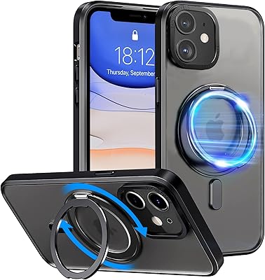 Coque aoshuang pour iphone 11 avec anneau magnétique invisible rotatif à 360 degrés