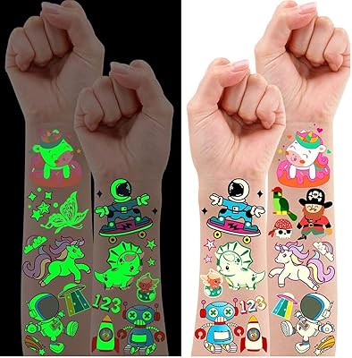 Autocollants de tatouage temporaires lumineux pour remplir des sacs de fête, cadeaux d'anniversaire