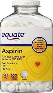 Equate aspirin 325 mg, concentration originale, 500 comprimés enrobés, soulagement de la douleur