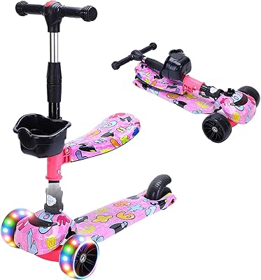 Trottinette beauté pour enfants 4 roues clignotantes réglables et plateau