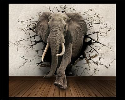 Papier peint intissé chambre noir et éléphant effet 3d pour salon, chambre