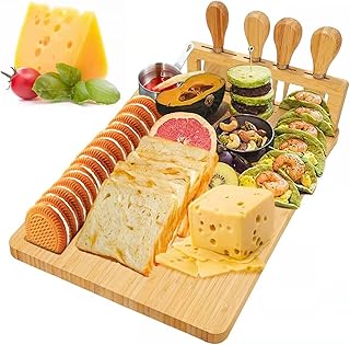 Planche à fromages en bambou plateau avec 4 couverts en acier inoxydable planche