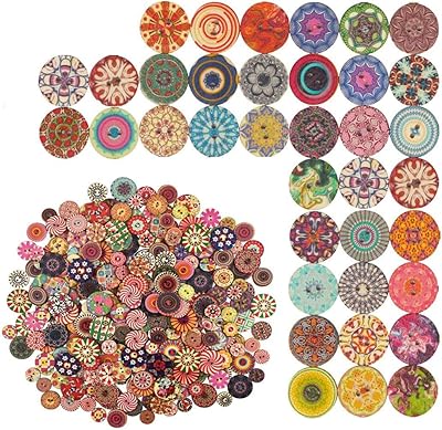 400 boutons en bois faits à la main, mélange de fleurs aléatoires, boutons