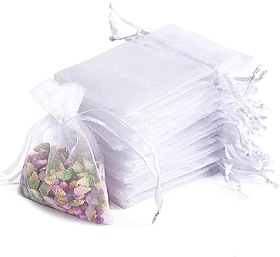 Sacs en organza, 50 pièces sacs à bijoux à cordon solide pour mariages