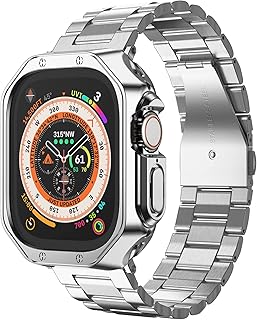 Mrusg compatible avec le bracelet et le boîtier apple watch, chaîne métallique