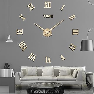 Horloge murale 3d avec chiffres romains ogetti, horloge murale collante pour salon, chambre