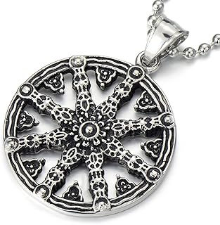 Collier dharmachakra en acier cool pour hommes, chaîne, symbole de la roue du
