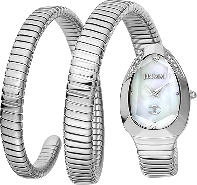 Montre à quartz just cavalli serpenti, affichage analogique et bracelet en acier inoxydable
