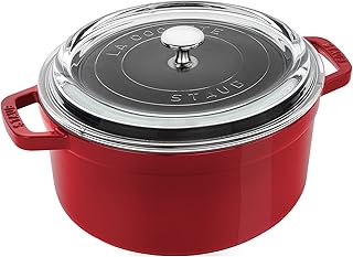 Casserole ronde en fonte staub de 4 pintes avec couvercle en verre