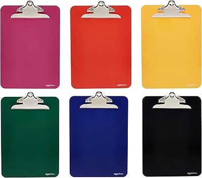 Tableaux à pinces en plastique amazonbasics, couleurs assorties, paquet de 6