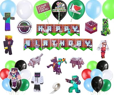 Fi - flick in 47 pièces de décorations d'anniversaire sur le thème minecraft avec ballons pour décoration de gâteau (paquet de 47, multicolores). Diaytar : Votre shopping, nos meilleurs prix