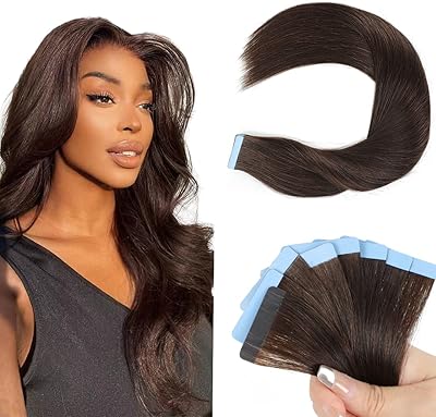 Extensions de cheveux à bande adhésive cheveux humains brun moyen remy droites extensions