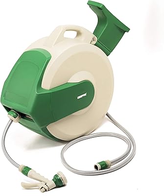 Enrouleur de tuyau d'eau automatique rétractable geepas de 30 m avec support