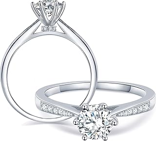 Bague de fiançailles de mariage moissanite 1 carat classique à 6 griffes, bague