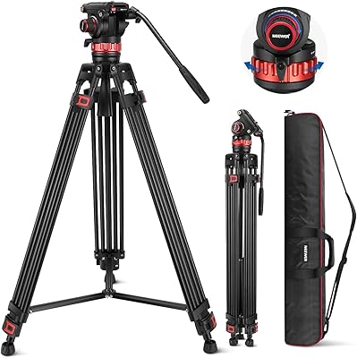 Neewer 74\"trépied vidéo pro avec tête fluide, plaque qr robuste entièrement en métal