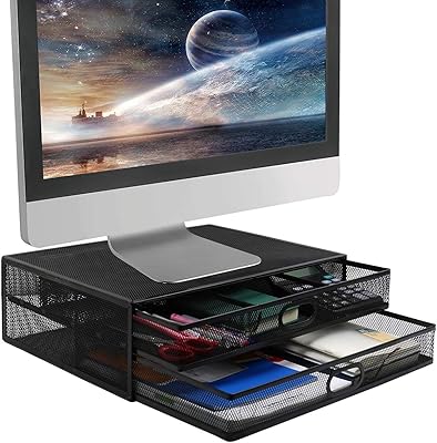 Support de moniteur masro en maille métallique avec double stockage rétractable pour ordinateur