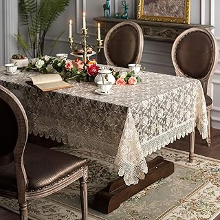 Chemin de table rectangulaire en dentelle dorée claire, tissu de gaze transparent brodé