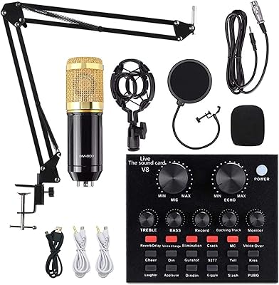 Ensemble de microphone à condensateur bm-800 carte son professionnelle v8 live avec ciseaux