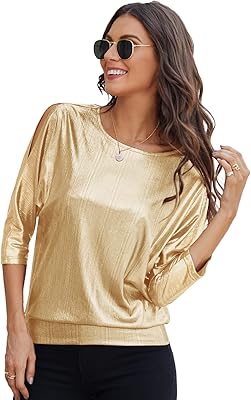 Chemisier à paillettes brillantes pour femme, épaules dénudées, chemisier dolman chauve-souris pour soirée