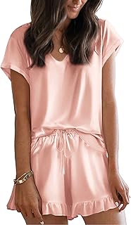 Pyjama en soie pour femmes, ensemble de pyjama deux pièces en satin à